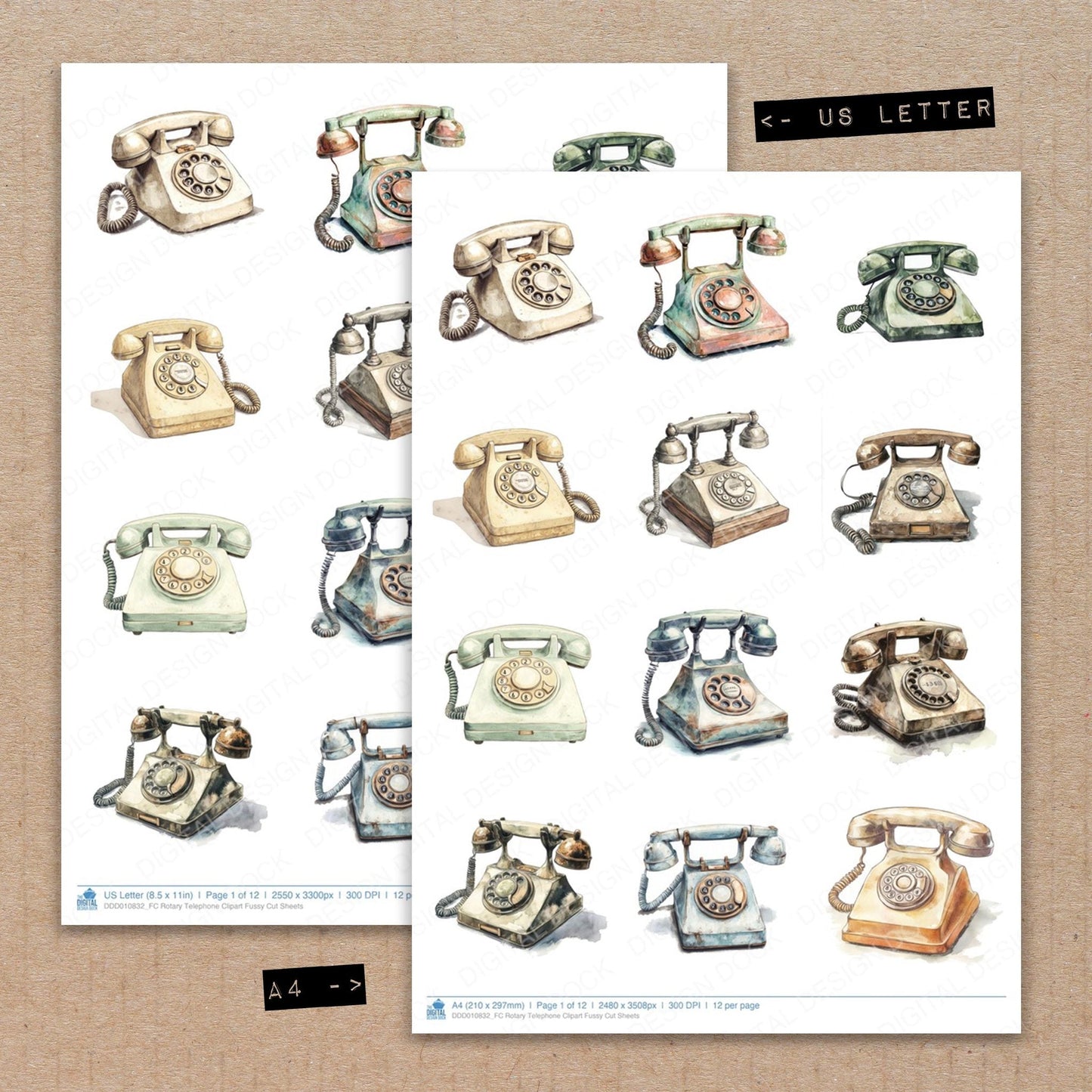 Rotary Telephone Clipart Fussy Cut Sheets (DDD010832)