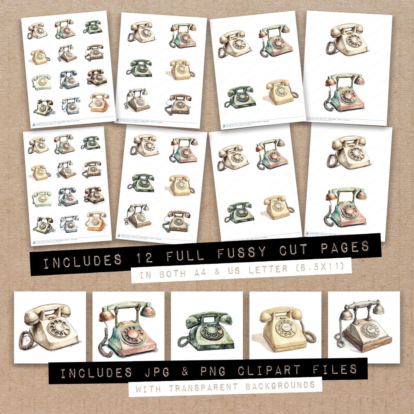 Rotary Telephone Clipart Fussy Cut Sheets (DDD010832)