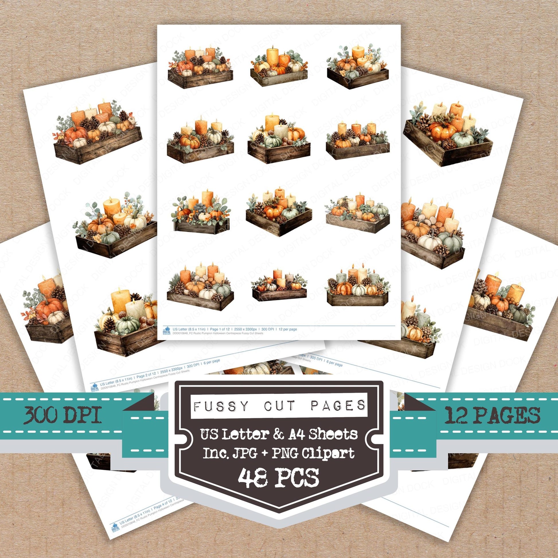 Rustic Pumpkin Halloween Centrepiece fussy cut printable sheets for junk journaling, scrapbooking, and paper craft projects