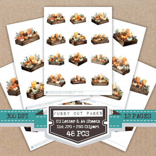 Rustic Pumpkin Halloween Centrepiece fussy cut printable sheets for junk journaling, scrapbooking, and paper craft projects