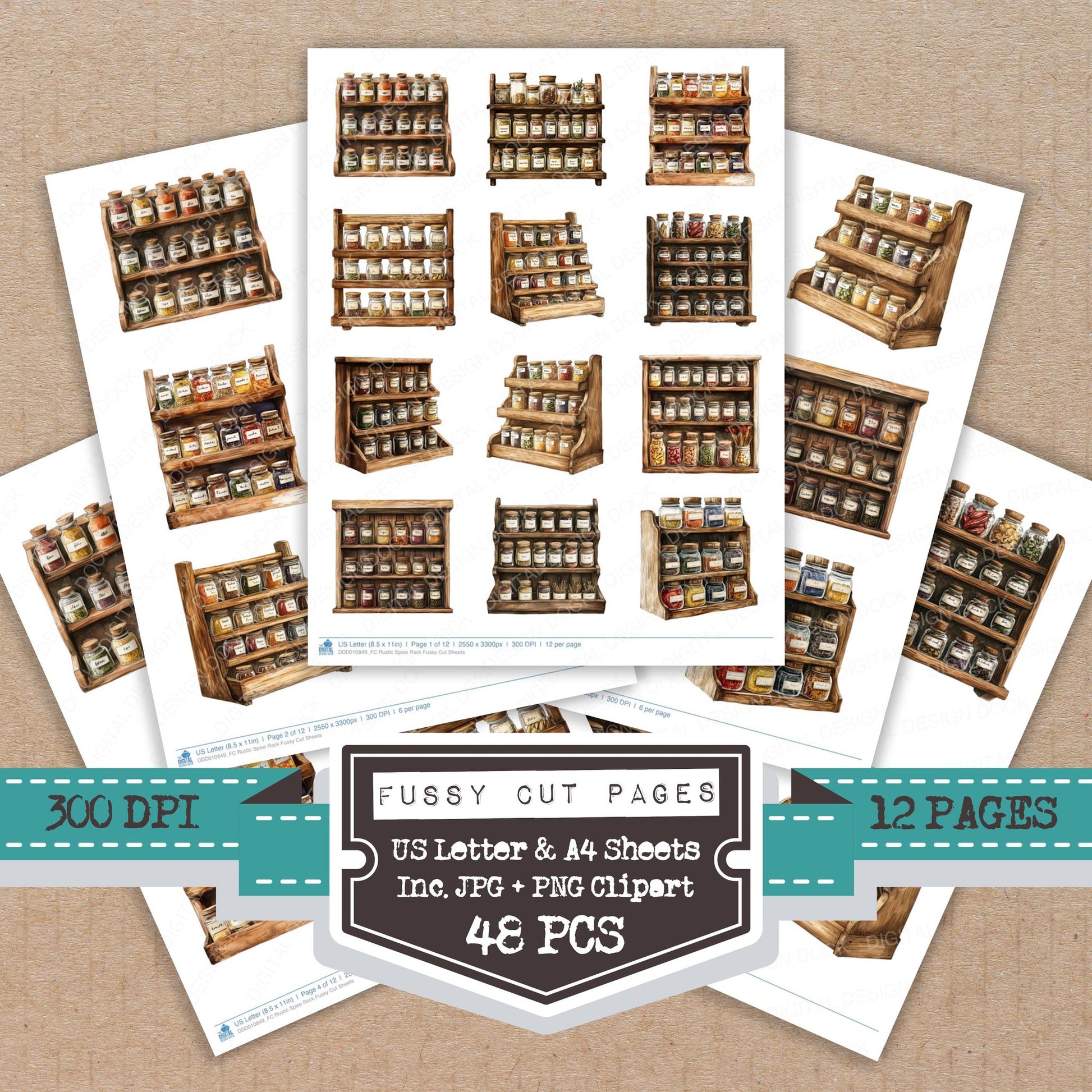 Rustic Spice Rack fussy cut printable sheets for junk journaling, scrapbooking, and paper craft projects