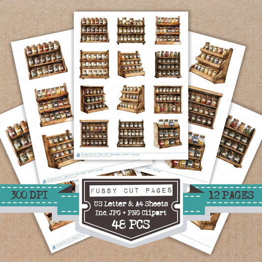 Rustic Spice Rack fussy cut printable sheets for junk journaling, scrapbooking, and paper craft projects