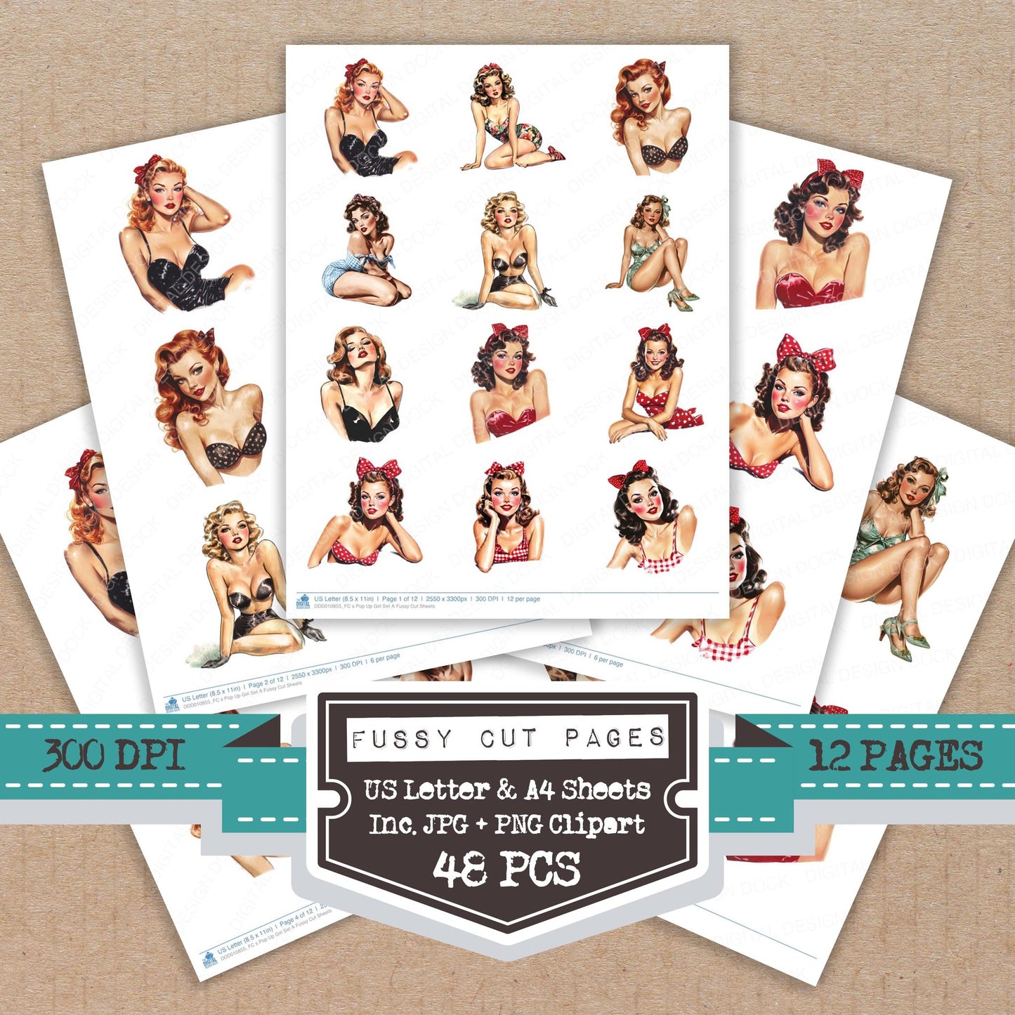 S Pop Up Girl A fussy cut printable sheets for junk journaling, scrapbooking, and paper craft projects