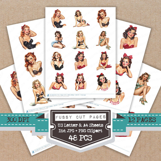 S Pop Up Girl A fussy cut printable sheets for junk journaling, scrapbooking, and paper craft projects