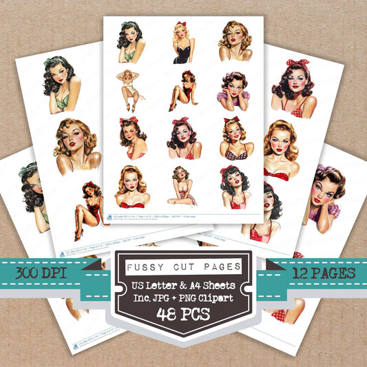 S Pop Up Girl B fussy cut printable sheets for junk journaling, scrapbooking, and paper craft projects