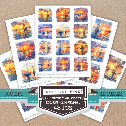 Sailboats at Sunset Fussy Cut Sheets (DDD010859)