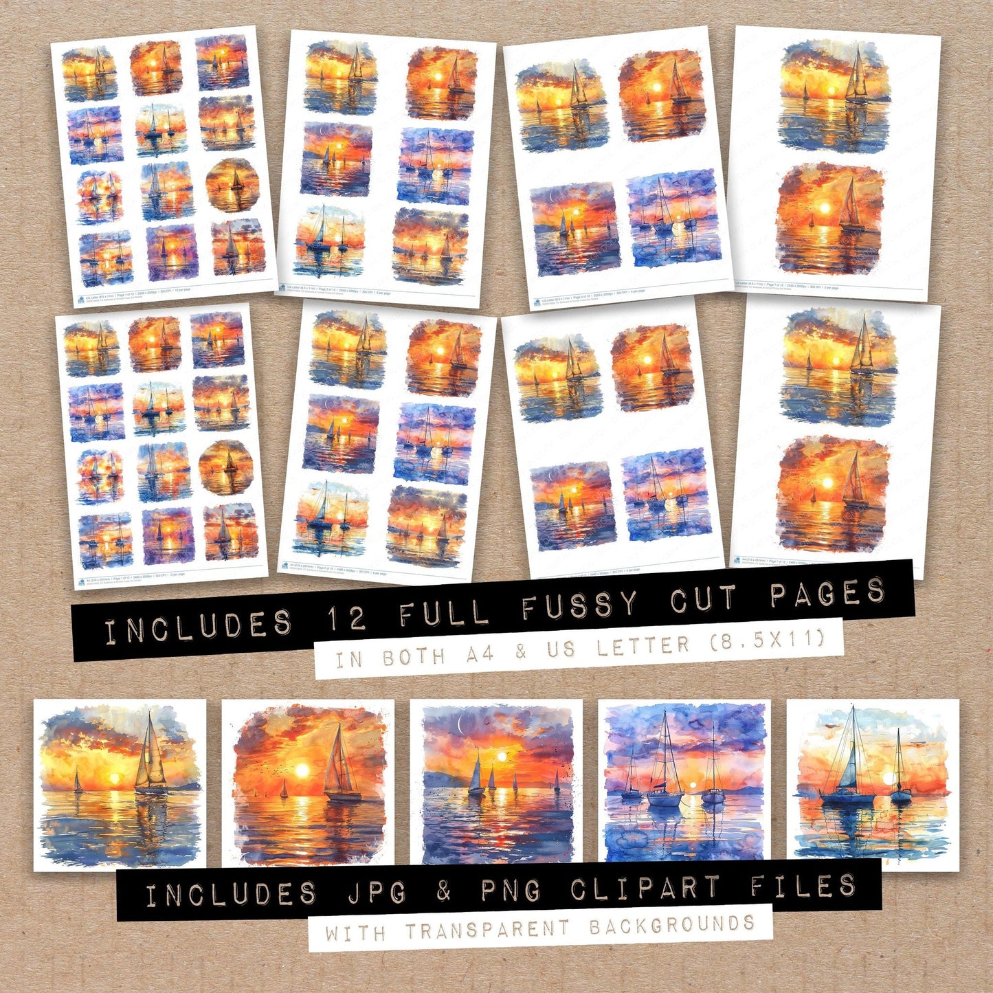 Sailboats at Sunset Fussy Cut Sheets (DDD010859)