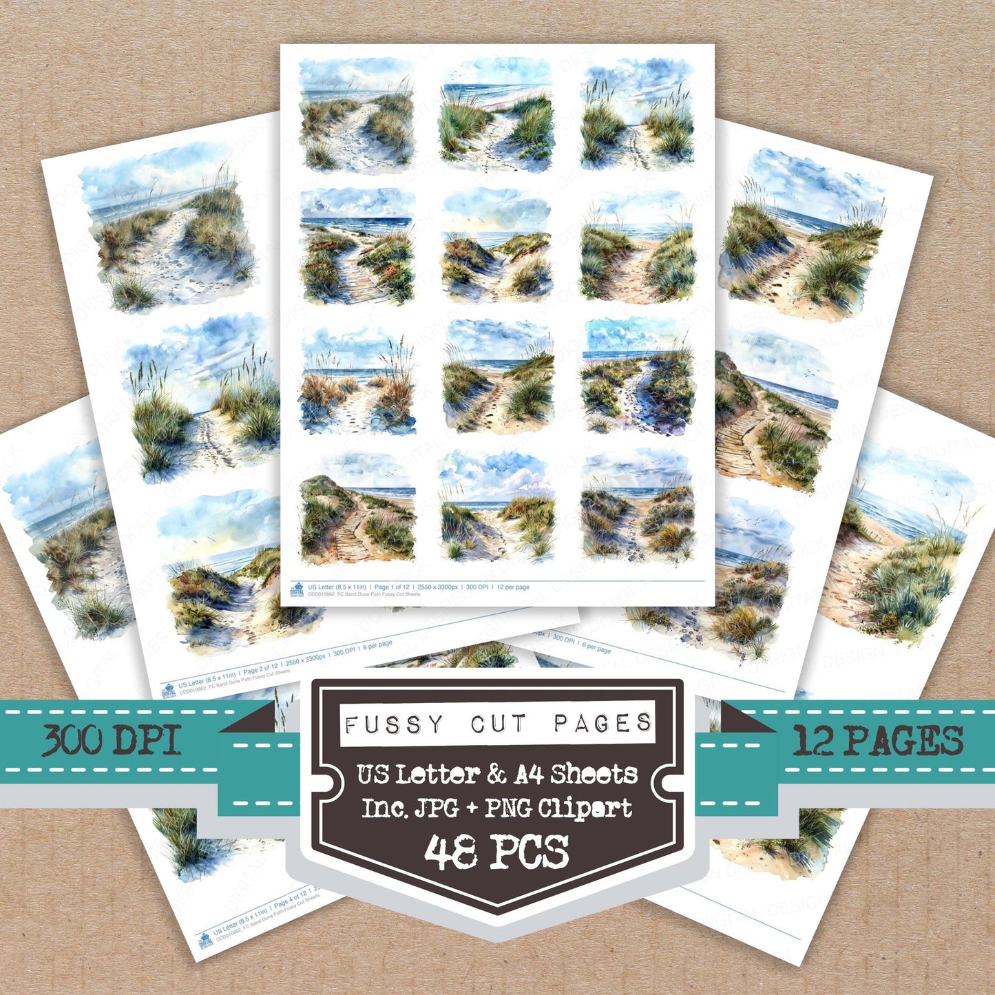 Sand Dune Path fussy cut printable sheets for junk journaling, scrapbooking, and paper craft projects