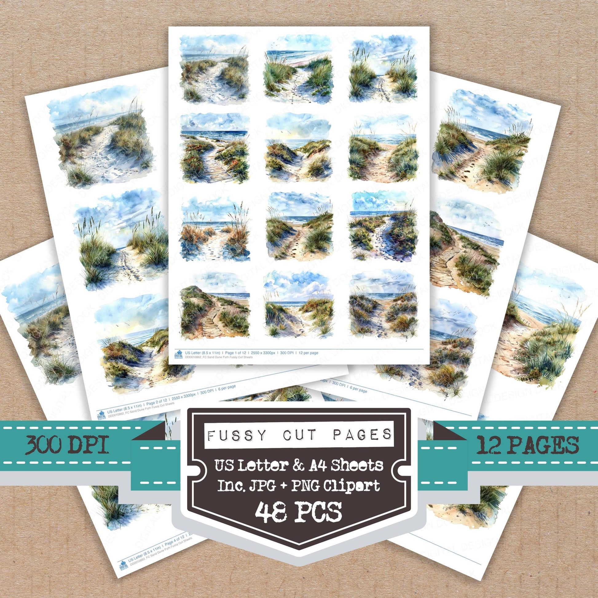Sand Dune Path fussy cut printable sheets for junk journaling, scrapbooking, and paper craft projects