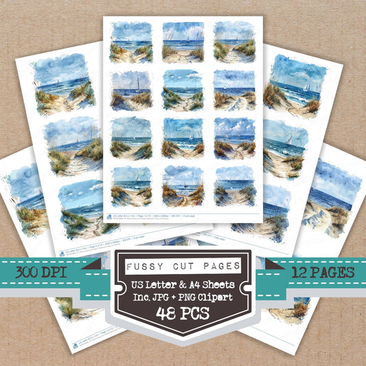 Sand Dunes and distant Sailboats fussy cut printable sheets for junk journaling, scrapbooking, and paper craft projects