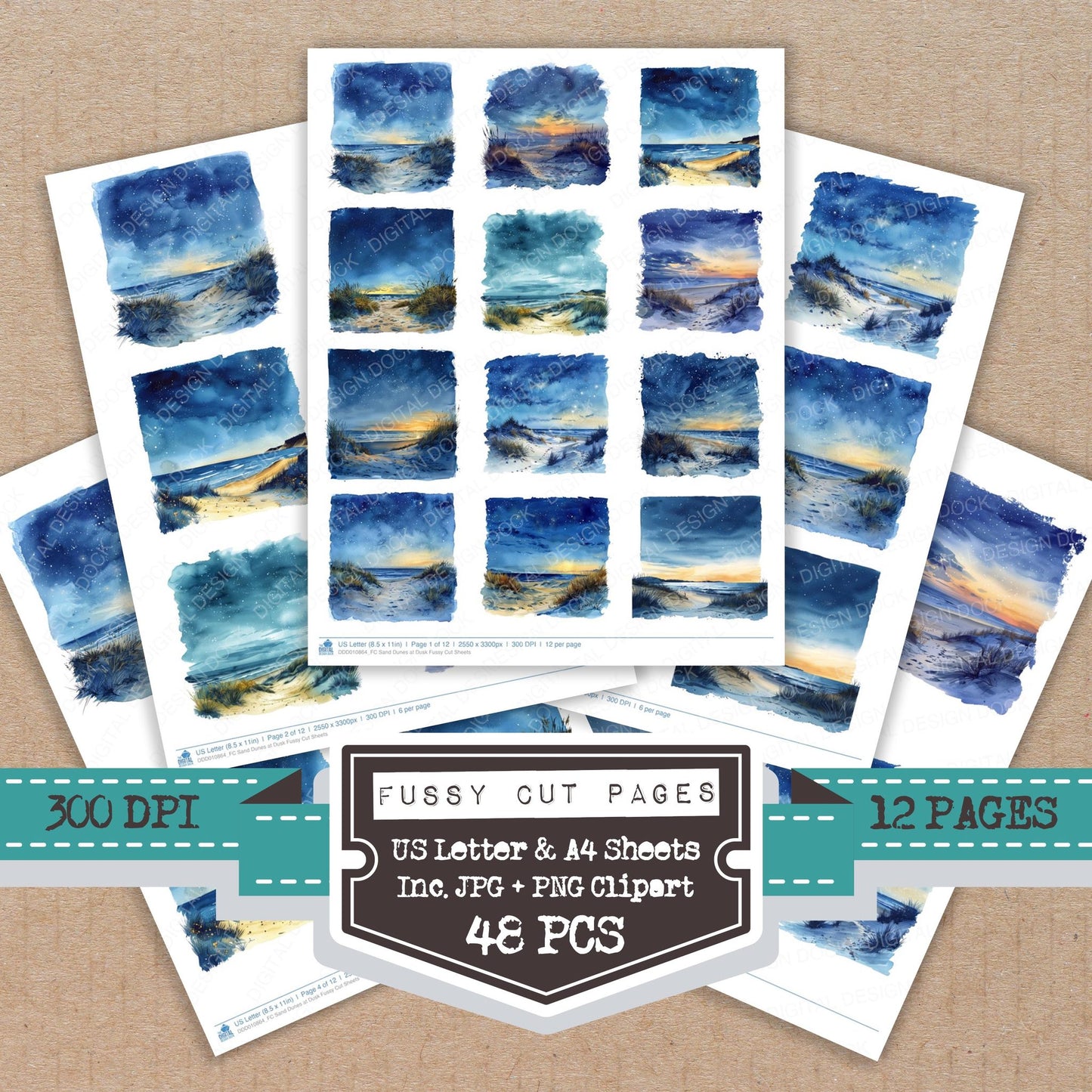 Sand Dunes at Dusk fussy cut printable sheets for junk journaling, scrapbooking, and paper craft projects