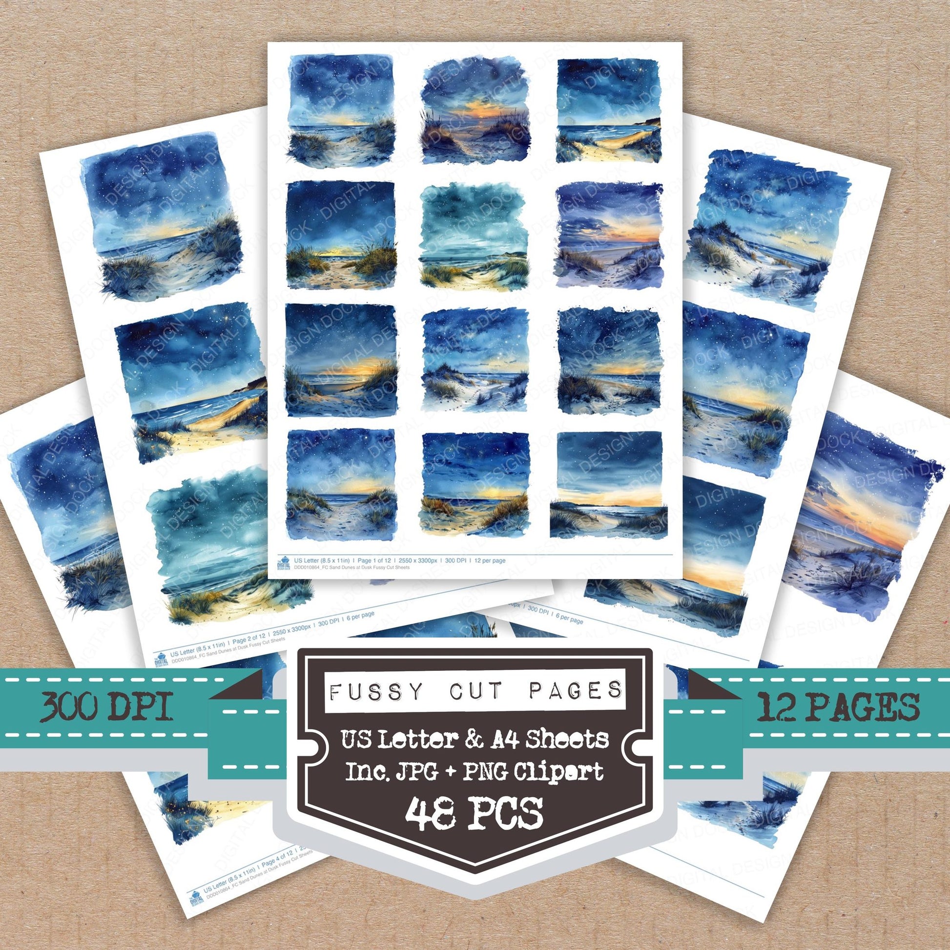 Sand Dunes at Dusk fussy cut printable sheets for junk journaling, scrapbooking, and paper craft projects