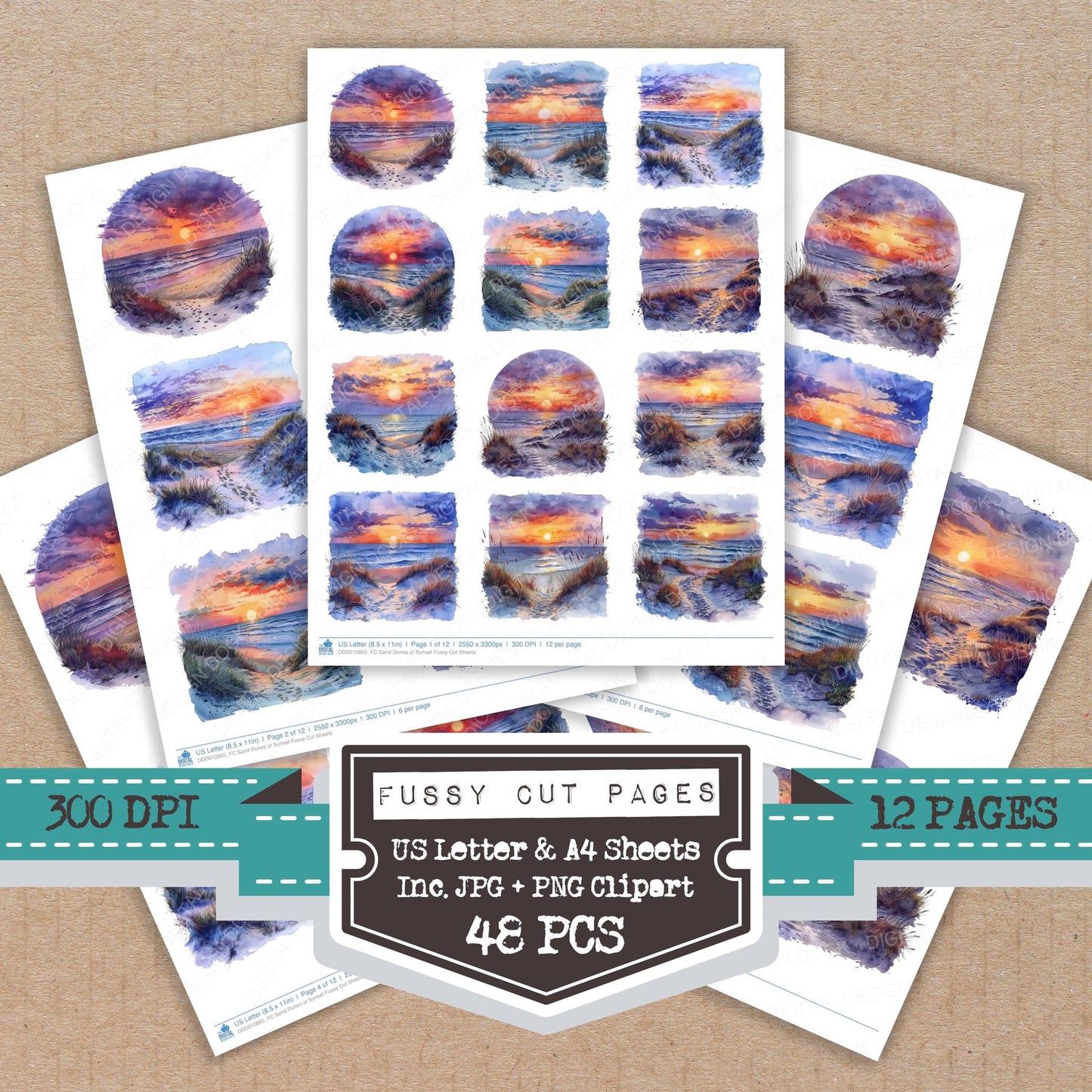 Sand Dunes at Sunset fussy cut printable sheets for junk journaling, scrapbooking, and paper craft projects
