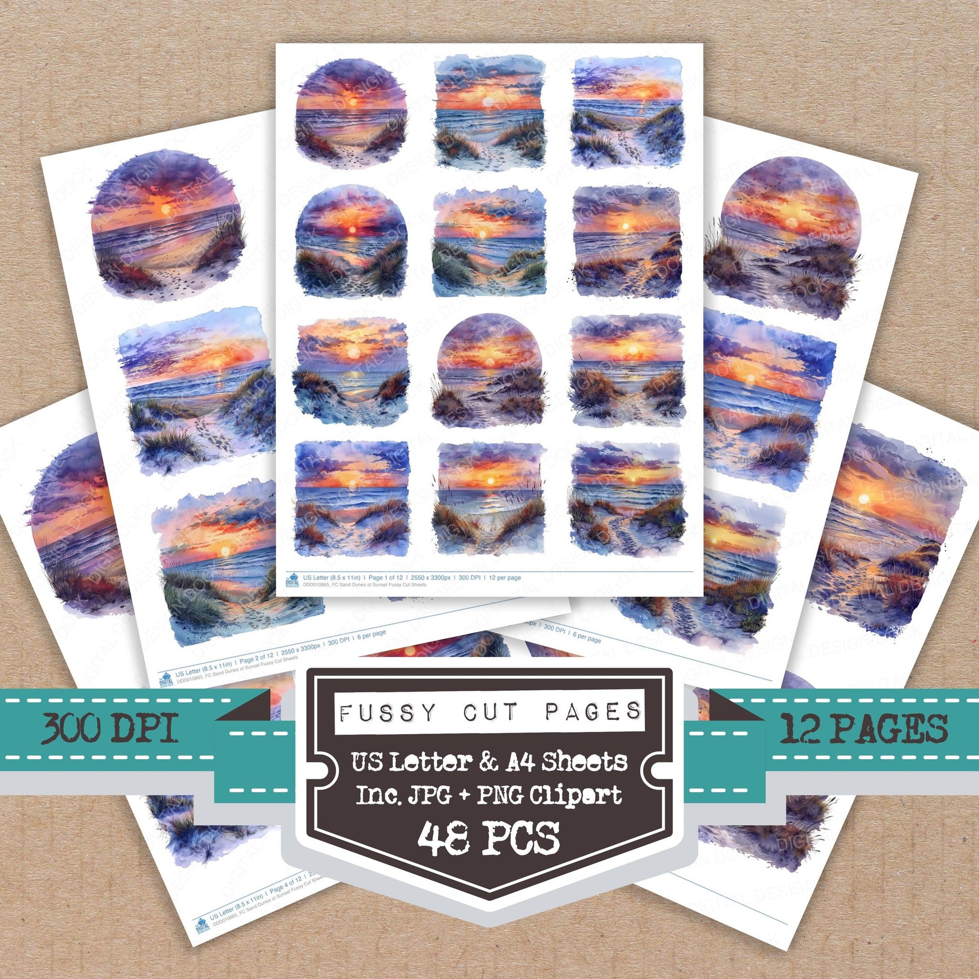 Sand Dunes at Sunset fussy cut printable sheets for junk journaling, scrapbooking, and paper craft projects