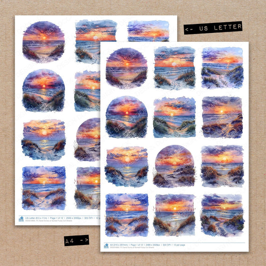 A4 and US Letter format comparison showing Sand Dunes at Sunset fussy cut pages for print and cut crafting