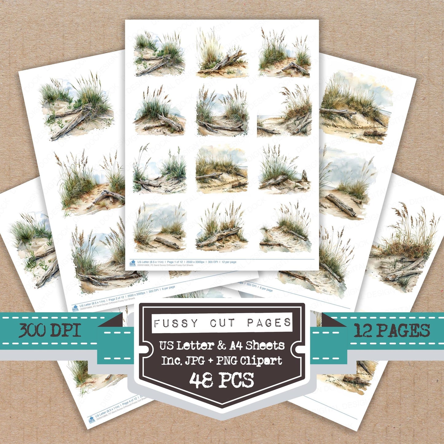 Sand Dunes Driftwood fussy cut printable sheets for junk journaling, scrapbooking, and paper craft projects