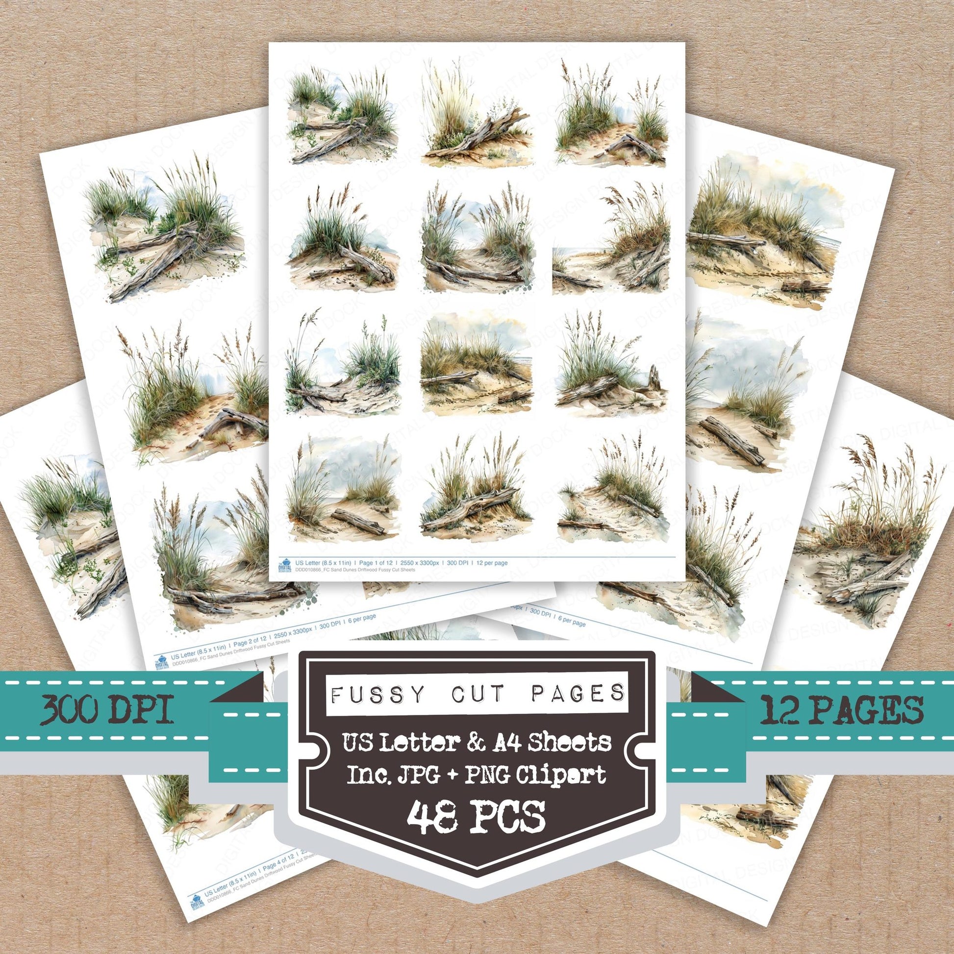 Sand Dunes Driftwood fussy cut printable sheets for junk journaling, scrapbooking, and paper craft projects