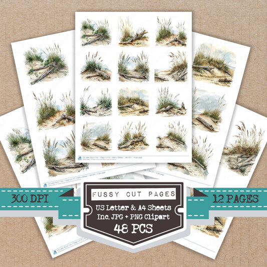 Sand Dunes Driftwood fussy cut printable sheets for junk journaling, scrapbooking, and paper craft projects