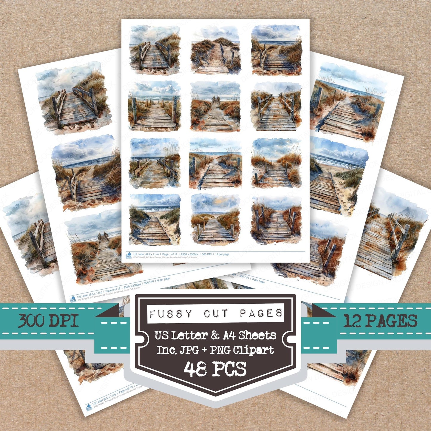 Sand Dunes Wooden Broadwalk fussy cut printable sheets for junk journaling, scrapbooking, and paper craft projects
