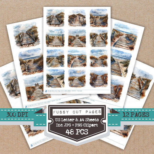 Sand Dunes Wooden Broadwalk fussy cut printable sheets for junk journaling, scrapbooking, and paper craft projects