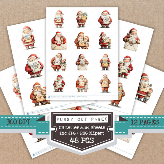 Santa Large Envelope fussy cut printable sheets for junk journaling, scrapbooking, and paper craft projects