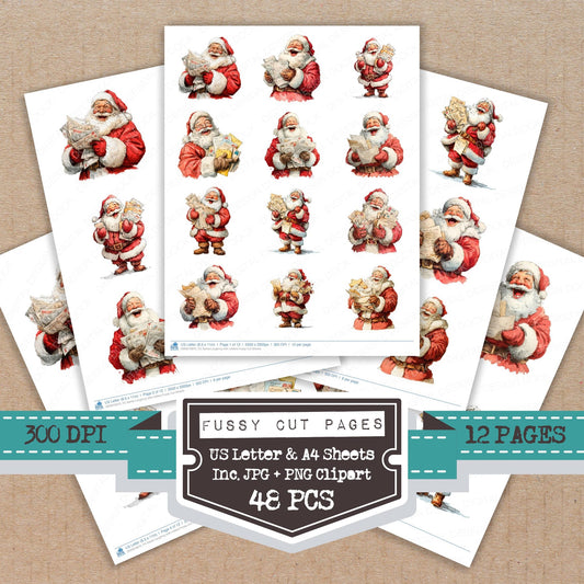 Santa Laughing with Letters fussy cut printable sheets for junk journaling, scrapbooking, and paper craft projects