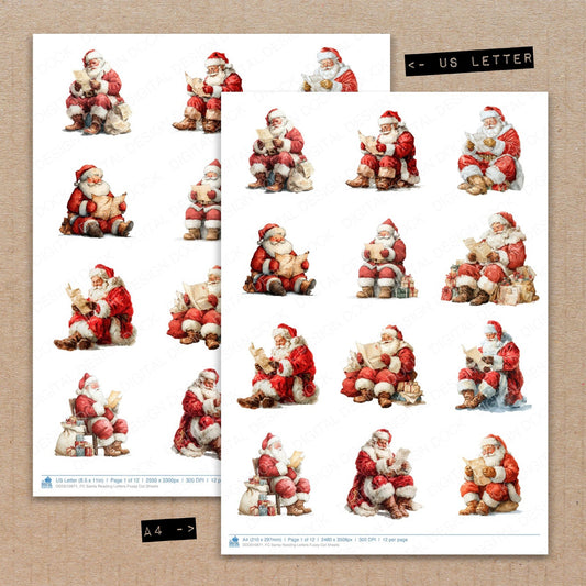 A4 and US Letter format comparison showing Santa Reading Letters fussy cut pages for print and cut crafting