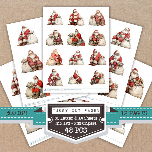 Santa Sack of Letters fussy cut printable sheets for junk journaling, scrapbooking, and paper craft projects