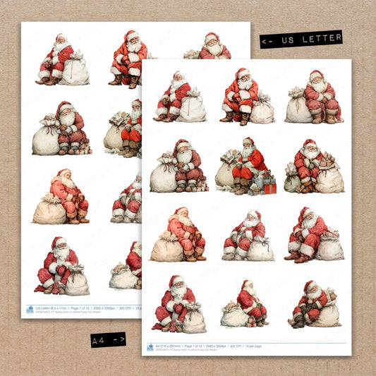 A4 and US Letter format comparison showing Santa Sack of Letters fussy cut pages for print and cut crafting