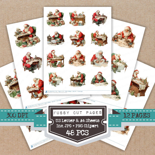 Santa Writing Letters fussy cut printable sheets for junk journaling, scrapbooking, and paper craft projects