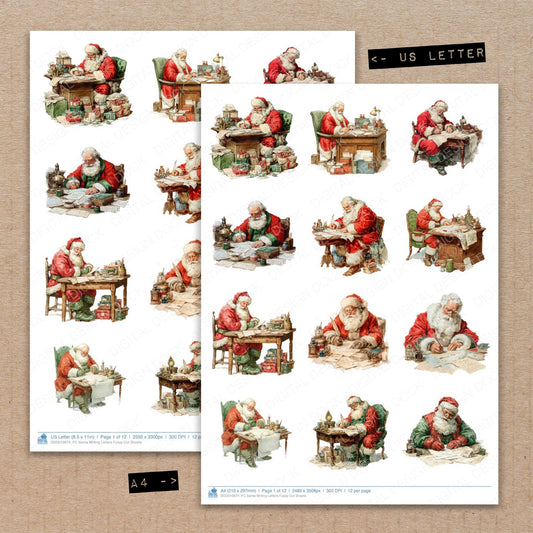 A4 and US Letter format comparison showing Santa Writing Letters fussy cut pages for print and cut crafting