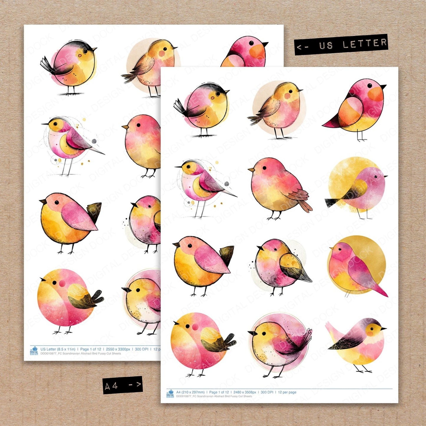 Scandinavian Abstract Bird Fussy Cut Sheets (DDD010877)