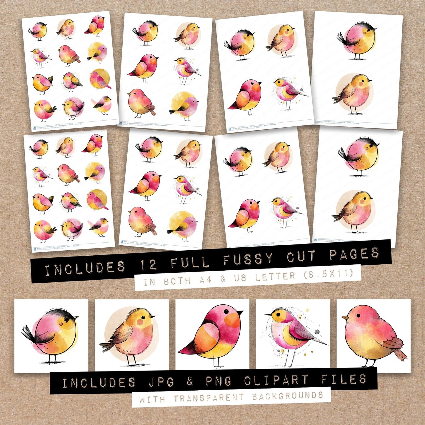 Scandinavian Abstract Bird Fussy Cut Sheets (DDD010877)