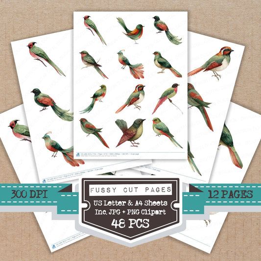 Scandinavian Bird Long Tail fussy cut printable sheets for junk journaling, scrapbooking, and paper craft projects