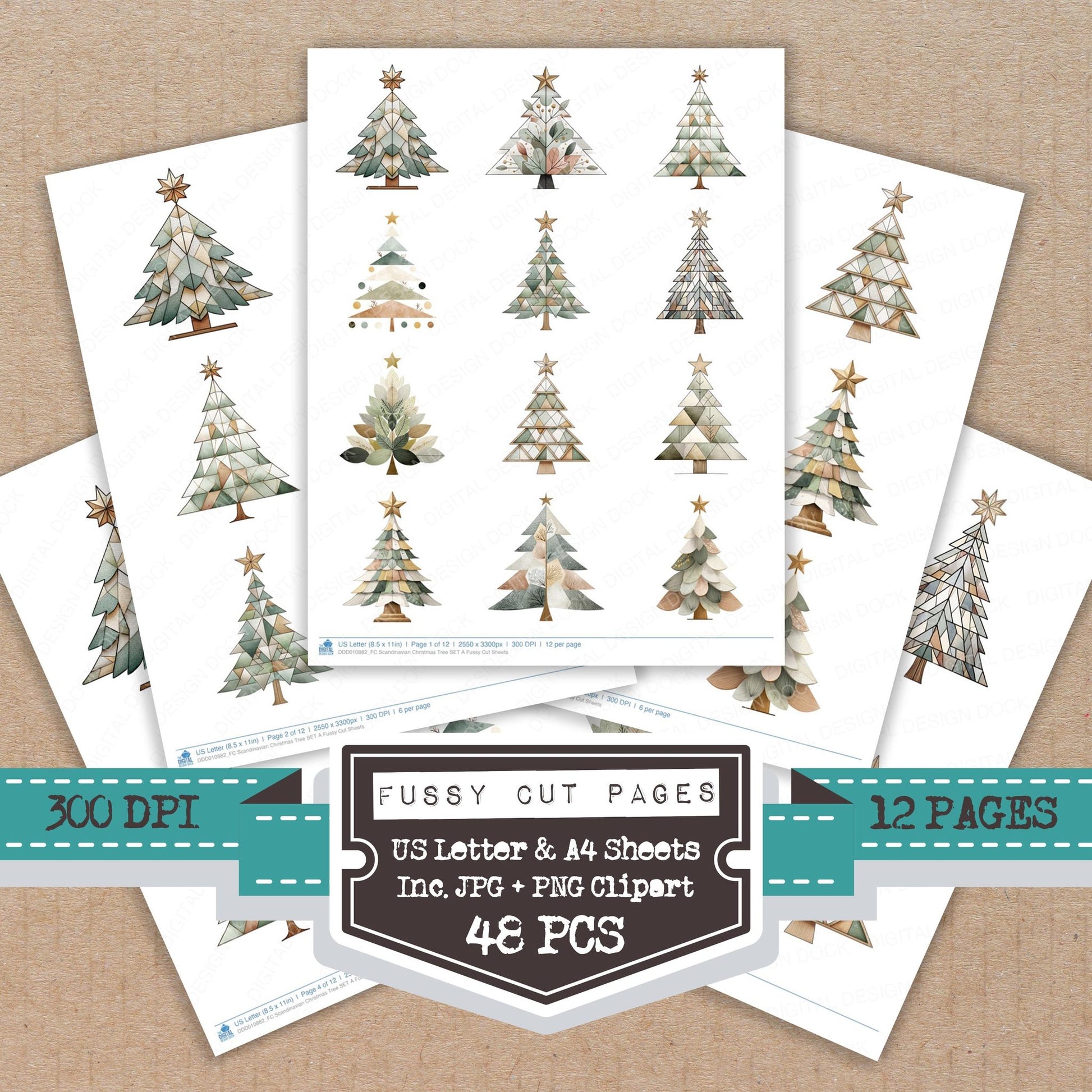 Scandinavian Christmas Tree A fussy cut printable sheets for junk journaling, scrapbooking, and paper craft projects