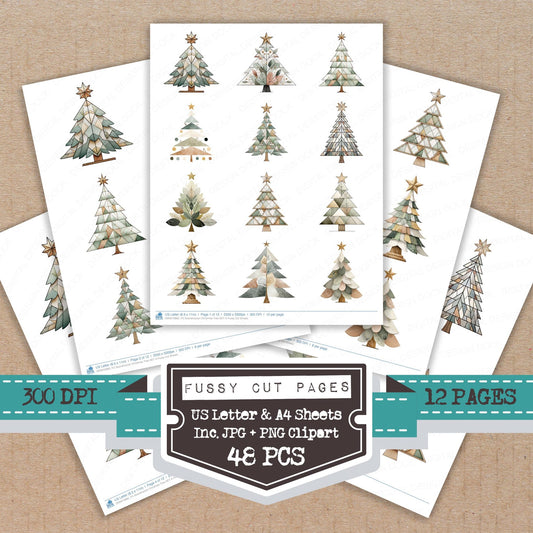 Scandinavian Christmas Tree A fussy cut printable sheets for junk journaling, scrapbooking, and paper craft projects