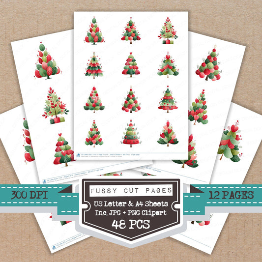 Scandinavian Christmas Tree B fussy cut printable sheets for junk journaling, scrapbooking, and paper craft projects