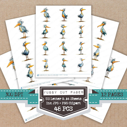 Scruffy Long Leg Bird Character Fussy Cut Sheets (DDD010894)