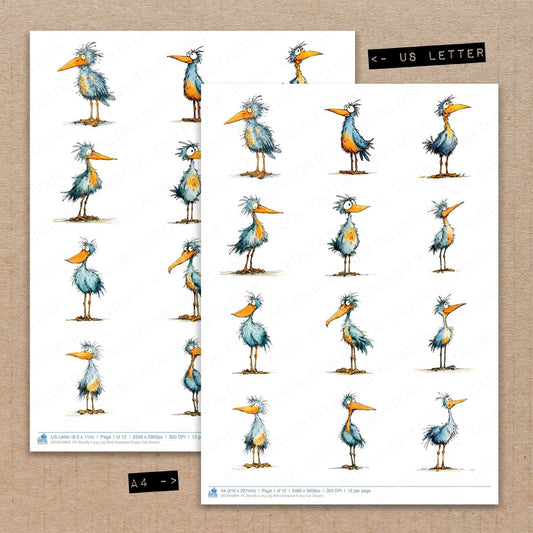 Scruffy Long Leg Bird Character Fussy Cut Sheets (DDD010894)