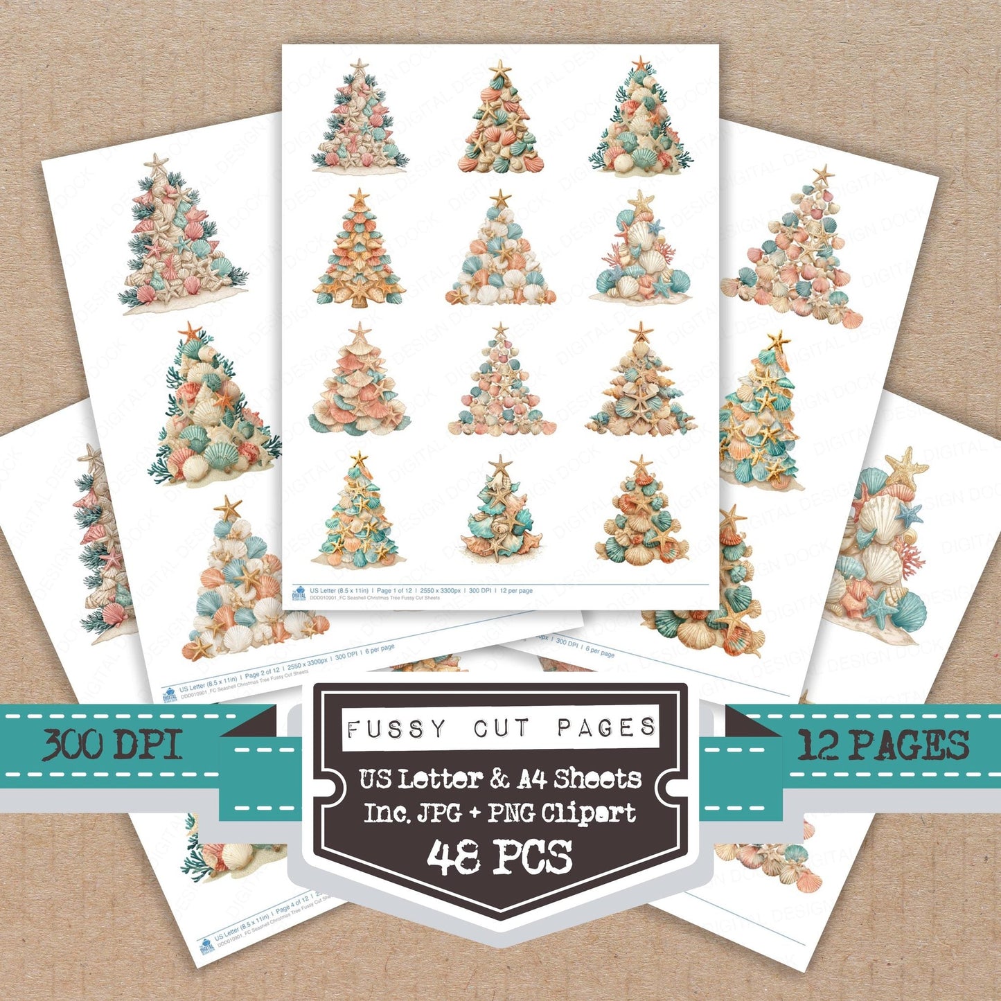 Seashell Christmas Tree Fussy Cut Sheets (DDD010901)