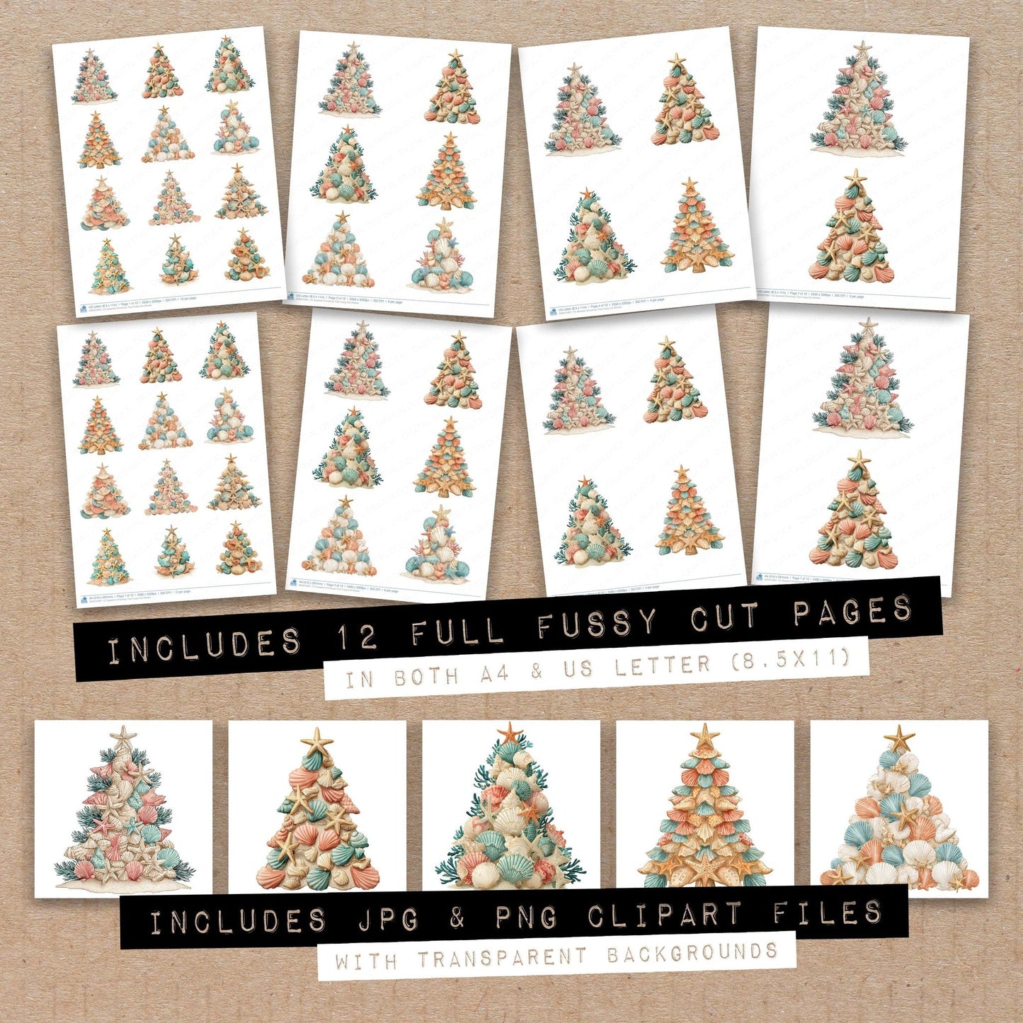 Seashell Christmas Tree Fussy Cut Sheets (DDD010901)