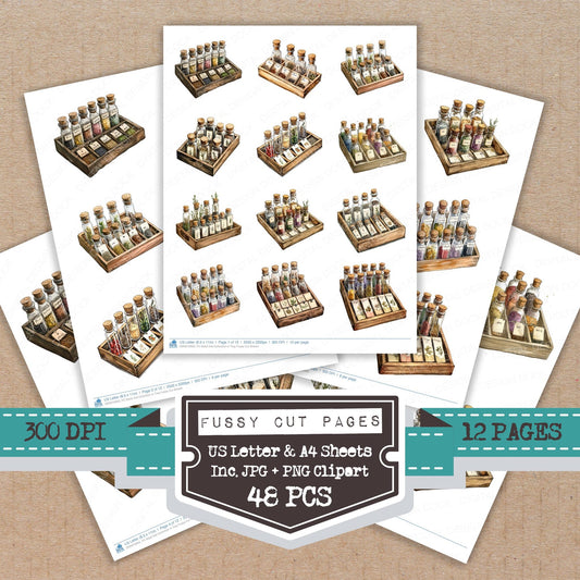 Seed Vial Collection in Tray fussy cut printable sheets for junk journaling, scrapbooking, and paper craft projects
