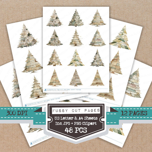 Sheet Music Christmas Tree fussy cut printable sheets for junk journaling, scrapbooking, and paper craft projects