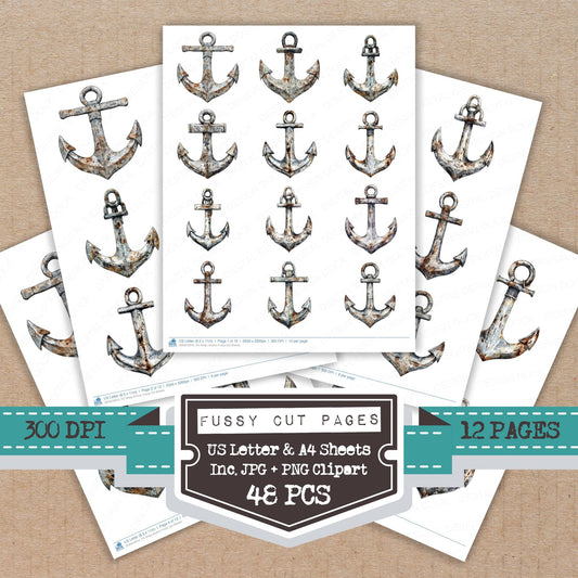 Ships Anchor fussy cut printable sheets for junk journaling, scrapbooking, and paper craft projects