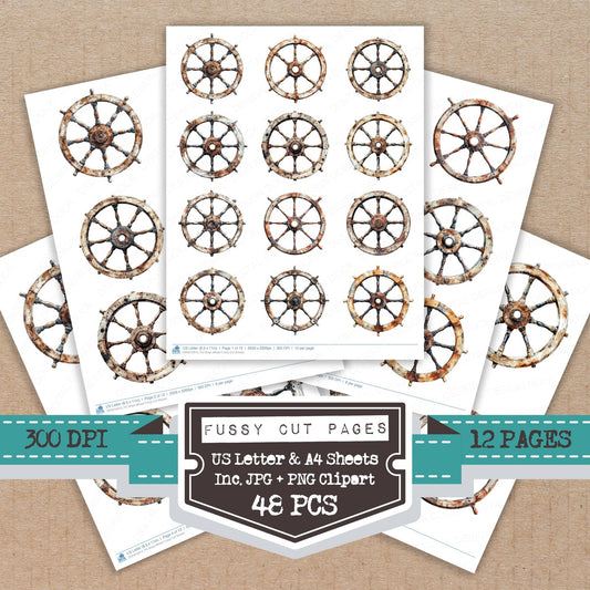 Ships Wheel fussy cut printable sheets for junk journaling, scrapbooking, and paper craft projects