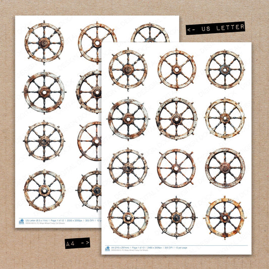 A4 and US Letter format comparison showing Ships Wheel fussy cut pages for print and cut crafting