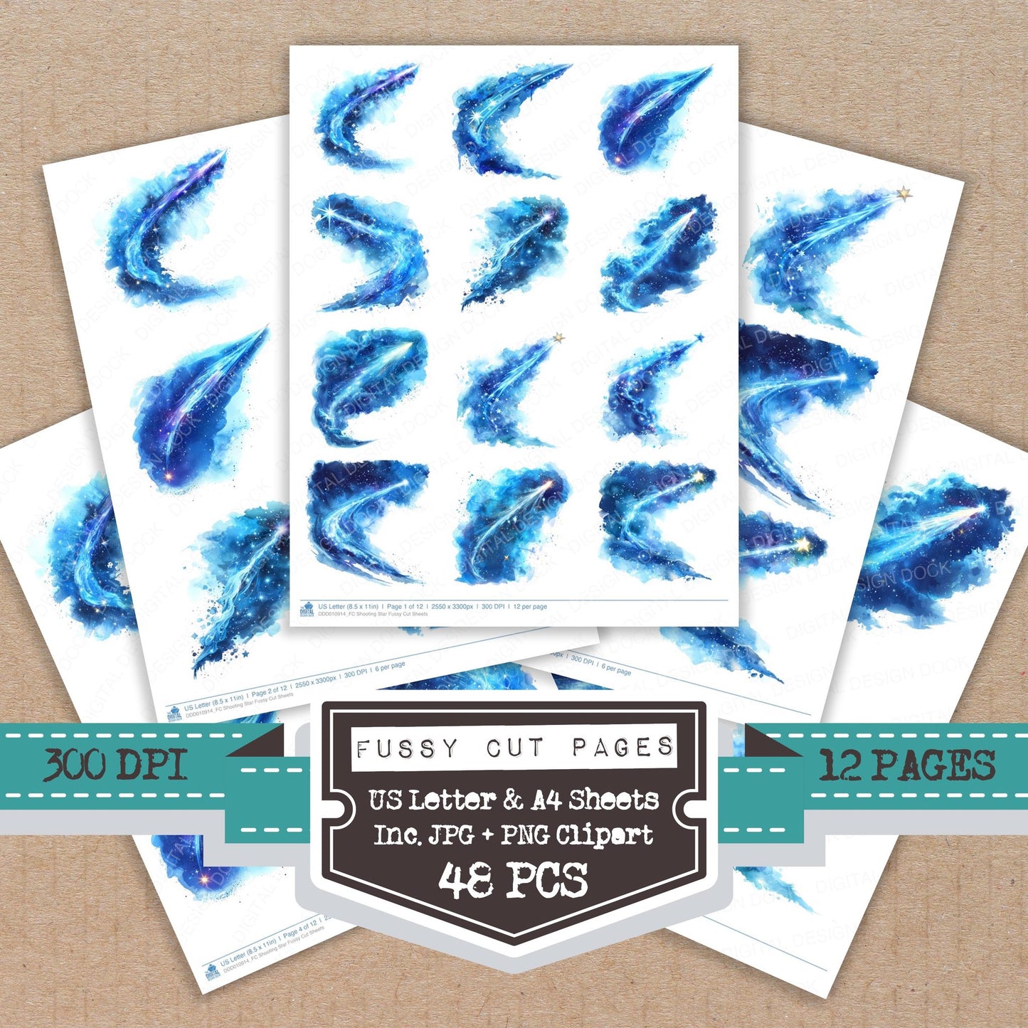 Shooting Star fussy cut printable sheets for junk journaling, scrapbooking, and paper craft projects