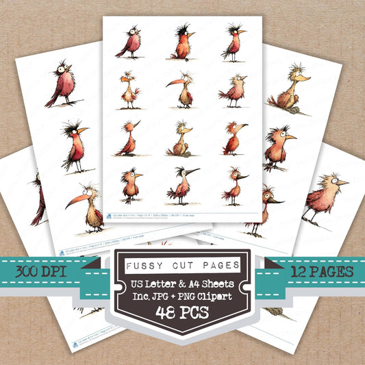 Sideways Perched Bird Character Fussy Cut Sheets (DDD010915)
