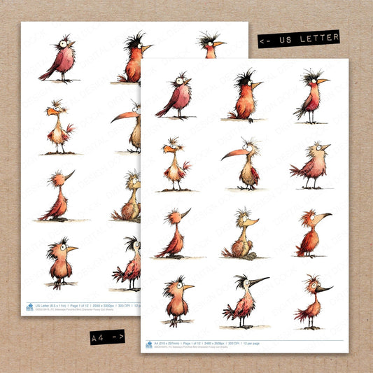 Sideways Perched Bird Character Fussy Cut Sheets (DDD010915)