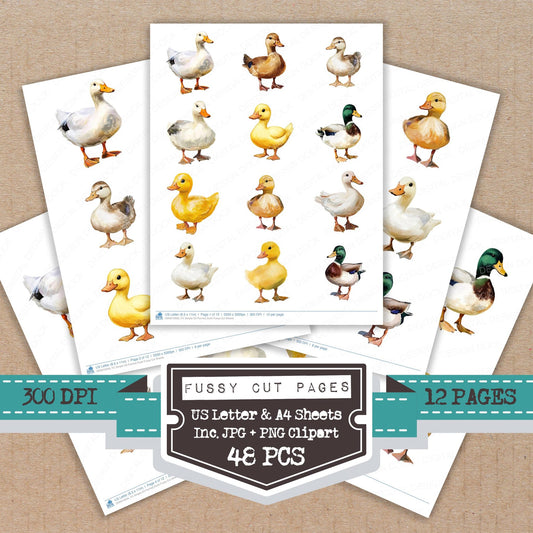 Simple Oil Painted Duck fussy cut printable sheets for junk journaling, scrapbooking, and paper craft projects